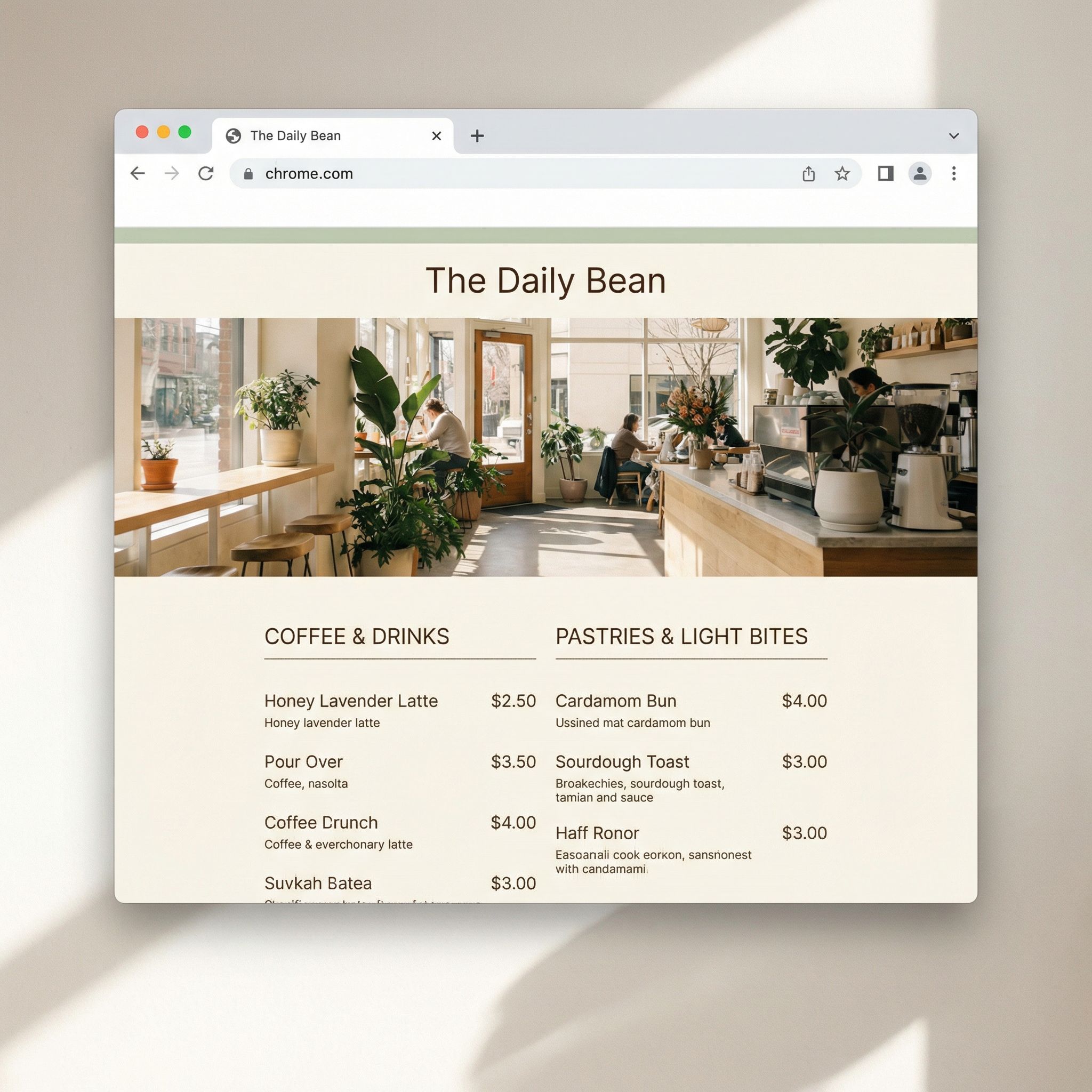 Cozy Cafe website example